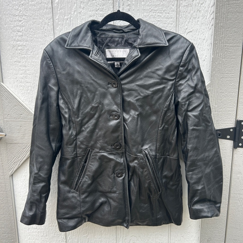 Wilsons Leather Sleek Black Button-Up Jacket